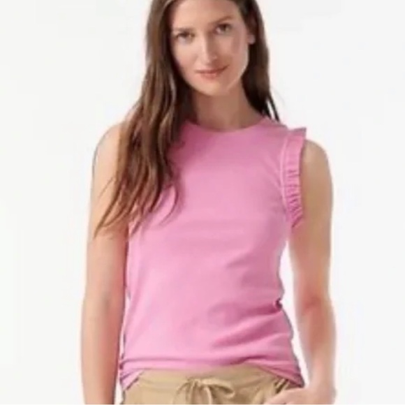 J. Crew Tops - J. Crew Ribbed Ruffled Pink Women Sz Small Stretchy Crewneck Tank Top